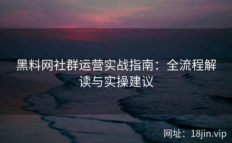 黑料网社群运营实战指南：全流程解读与实操建议
