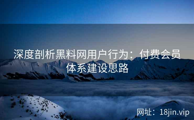 深度剖析黑料网用户行为：付费会员体系建设思路