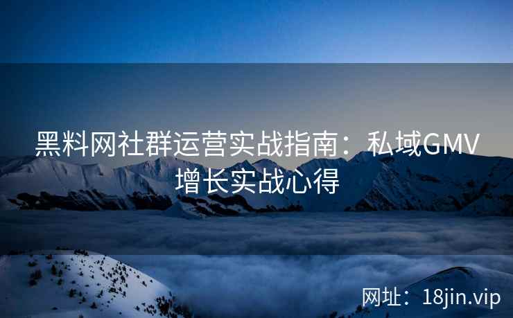 黑料网社群运营实战指南：私域GMV增长实战心得